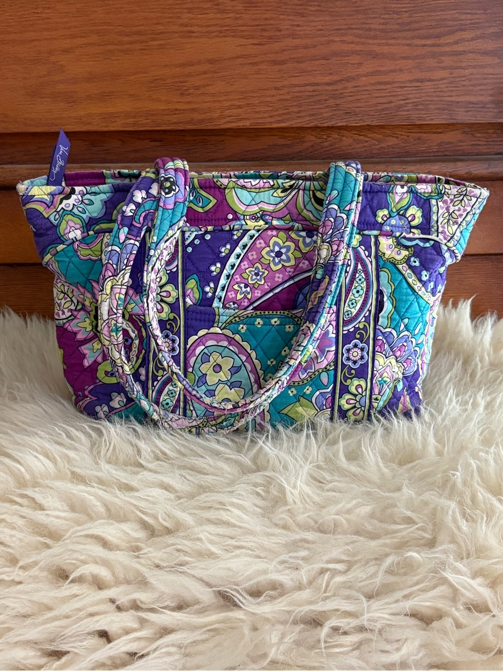 Vera Bradley ‘Heather Paisely’ Purple Teal Quilted Tote - Picture 1 of 6